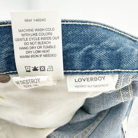 AMO Destroyed Loverboy Jeans Cropped Straight Distressed Retro Wash Women's 25 - Picture 10 of 12